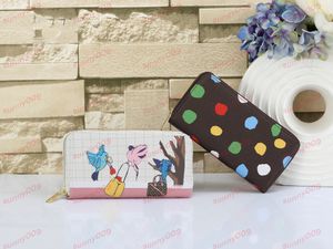 Portefeuille à glissière unique Sacs à main longs de luxe Imprimé Plaid Porte-passeport Designer Dot Coating Wallets Motif animé Sac à main Carte Sac