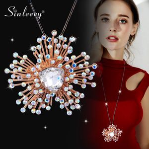 SINLEERY Fleur Long Collier Chandail Chaîne De Mode En Métal Serpent Chaîne Cristal Fleur Pendentif Colliers Bijoux Femme MY467 SSO