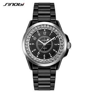 SINOBI mode femmes diamants montres Imitation céramique bracelet de montre haut de gamme marque robe dames genève Quartz horloge 2018