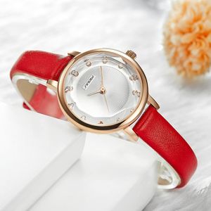 SINOBI-relojes para mujer, esfera de diamante ondulada Simple, pequeño y elegante, reloj de pulsera de cuarzo de cuero rojo y blanco, regalos para mujer