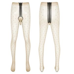 Sissy Men Lingerie Bulge Pouch Stocking Pantyhose Transparent See-through Stockings Tights Stretchy Leggings Underwear Men's Socks