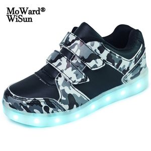 Taille 25-37 Enfants LED Chaussures pour Garçons Filles USB Chargeur Schoenen Enfants Chaussure Enfant Luminous Glowing Sneaker avec Semelle Légère 211022