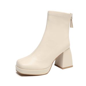 Livraison gratuite taille 35-40 imperméable nouveau produit bottes chaussures de créateur blanc femmes hiver chaud en peluche bottines avant fermeture à glissière anti-dérapant coton rembourré chaussures de plein air