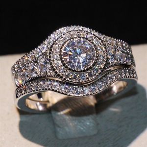 Taille 5-11 bijoux Pave Setting Princess Cut 10kt White Gold rempli CZ Simulate Diamond Topaz 3 in 1 Women Wedding Engagement Ring3022