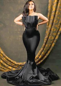 Tamaño árabe plus aso ebi negros sexy sirenita de la noche vestidos de noche cristales perlas de cuello transparente longitud de vestir formal