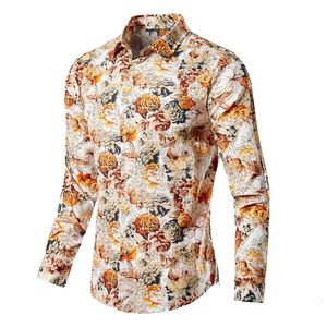 Taille M-5xl 2024 Été Mens à manches longues Hawaiian Shirt Cotton Casual Flower Shirt Wave Homme Homme Clothing Fashion 240429