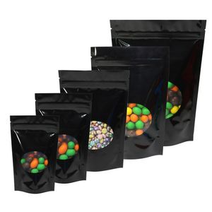 Tamaños 100 piezas Colores brillantes Bolsa de almacenamiento que se puede volver a cerrar Muesca de rasgadura Papel de aluminio Cierre con cremallera Bolsas de paquete de pie con ventana ovalada