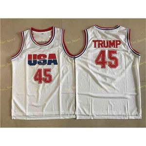 Sj Mens 45 Donald Trump Movie Basketball Jersey USA Dream Team One Moda 100% Camisetas de baloncesto cosidas Blanco