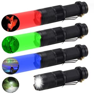 SK68 Zoomable Mini lampe de poche LED torche Violet vert rouge bleu lumières lampes de poche étanches lampe avec clip 3 modes d'éclairage stylo détecteur de lumière