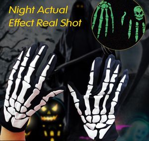 Gants squelette Noctilucent, accessoire de jeu de rôle d'halloween, mitaines demi-doigt, tricot d'hiver tendance, accessoires de vêtements pour hommes et femmes
