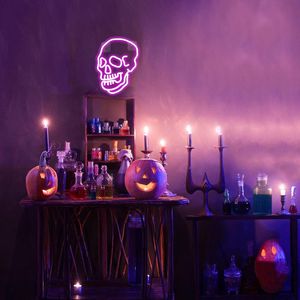 Squelette Crâne Enseigne Au Néon Rose Clair LED Forme Acrylique Néon Mur Signes Décor Lumières pour Man Cave Chambre Bar Fête Anniversaire Halloween Cadeau De Noël