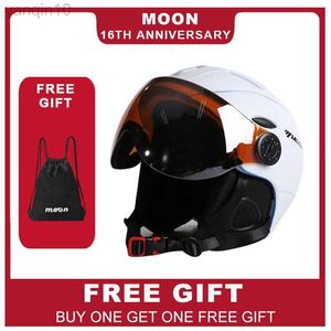 Ski Helmets MOON Professional Half-covered Ski Helmet Integrally-molded Sports man women snow Skiing Snowboard Helmets with Goggles Visor HKD230808