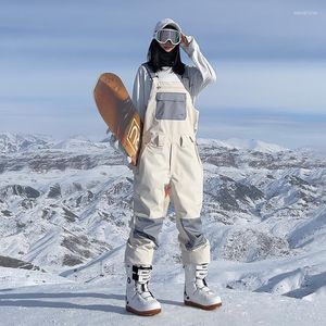 Pantalones de esquí Pantalones de babero de esquí Monos Hombres Mujeres Mono Invierno al aire libre a prueba de viento Impermeable Snowboard Mujer Equipo de nieve