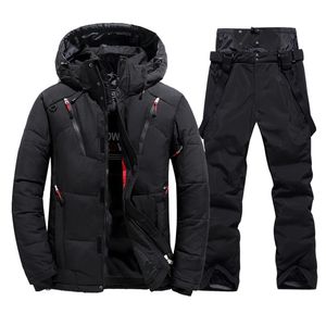 Combinaisons de ski Combinaison de Ski thermique d'hiver hommes coupe-vent Ski doudoune et bavoirs pantalon ensemble mâle neige Costume Snowboard porter salopette 231025