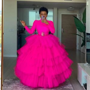 jupe Superbe rose vif très luxuriant drapé Tulle jupes pour bal fête d'anniversaire gonflé Fuchsia longues femmes jupes Tulle robes de bal