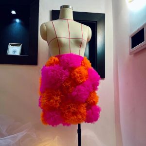 Jupe Image réelle Fuchsia Orange 3D fleur courte femmes jupes en Tulle pour faire la fête Unique Multi couleur florale Mini filles jupe Maxi jupe