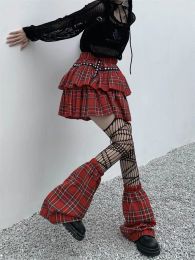 jupe Ruibbit Rock Punk gothique Harajuku Hot Girl Cake Dress noir rouge Plaid doux fille japonaise Lolita dentelle mini jupe et jambière