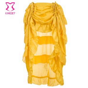 jupe Roufles jaunes en mousseline de soie ajusté Longueur avant jupes victoriennes Jupe gothique femme corset steampunk jupe plus taille 6xl