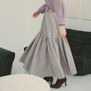 Jupes 2023 automne hiver femmes Jupes conception japonaise taille haute ceintures plissées Mujer Faldas Swing irrégulière bouffante