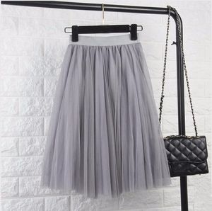 Jupes 2023 mode couches Tulle femmes noir gris blanc adulte jupe élastique taille haute plissée Midi