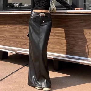 Jupes 2023 Sexy Black Back Slit PU Jupe crayon en cuir avec ceinture Femmes Package Hips Maxi Long