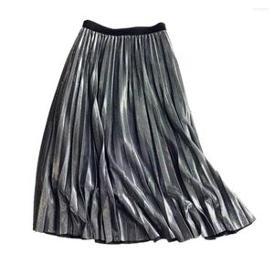 Jupes 2023 femmes taille haute métallique paillettes longue boîte de nuit rue Vintage plissé a-ligne Maxi Midi fête balançoire jupe