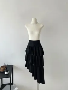 Faldas 2024 Vestido a media pierna para mujer con dobladillo largo y parte delantera corta negra, falda de pastel de múltiples capas, diseño Irregular esponjoso