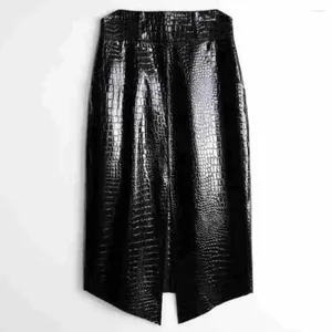 Jupes 2024 Spring Brand Fashion Fashion Women's Women's High-Quality Genuine High-Hise Elegant Leather Crayer-Skirt F322