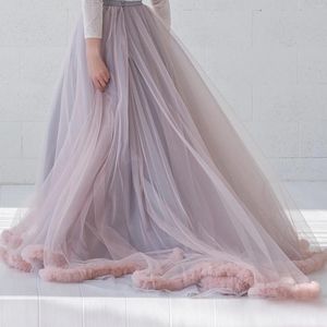 Faldas 2024 Volantes de tul para vestido de novia Dobladillo Blush y falda nupcial gris Tren largo Fiesta formal