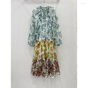 Faldas 24 Vestido largo de verano para mujer Estilo femenino Falda pequeña con estampado floral Patchwork Gasa Chic Vintage