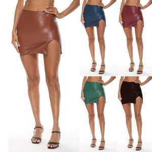 Faldas 2XL para mujer Mini lápiz ceñido al cuerpo Sexy de cintura baja de cuero de imitación con cremallera vestido de látex fiesta Club ropa de dormir de talla grande