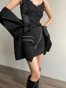 Faldas American Irregular Cremallera Decoraciones Falda Moda Mujer Chica Adelgazante Vestido Envuelto En Cadera Sexy Mini Negro