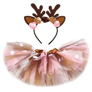 Skirts Baby Girls Deer Tutu Skirt Outfit for Kids Christmas Reindeer Costume Toddler Girl Year Clothes Child Birthday Tutus 014Y 230504