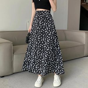 Faldas BabYong, todas combinadas, largas, japonesas, para mujer, verano 2023, descanso, flores de asma coreanas, estampado, línea alta, falda Maxi femenina