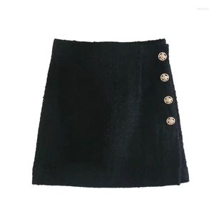 Faldas BBWM 2023 de Tweed para mujer, falda negra Vintage informal elegante para oficina, ropa de calle para mujer, Mini Chic de cintura alta ajustada