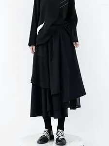 Faldas Personalidad Negra Diseño Irregular Diseño De Múltiples Capas Cintura Alta Moda Casual Falda Suelta De Talla Grande