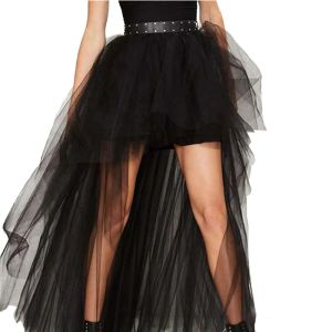 Jupes Noir Steampunk gothique Punk Tulle jupe à glissière femmes Vintage asymétrique longue robe de bal maille montre danse jupes de fête