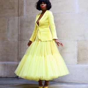 Faldas Falda larga de tul hinchada de color amarillo brillante Vestido de fiesta elegante con volantes Fiesta de graduación larga Vestido de baile extra exuberante hecho a medida