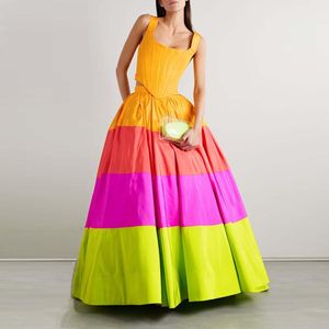 Faldas Chic Gradas Rayas Seda Faille Maxi Falda Cuatro Colores Tafetán Vestido De Bola Prom Colorido Satén Fiesta De Noche Personalizada
