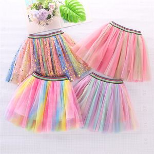Skirts Children s Rainbow Mesh tutu for Girls Clothing Princess Kids Birthday Show Dance Waist 230422