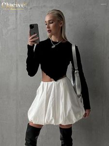 Faldas Clacive Casual suelta falda blanca para mujer 2024 elegante cintura media Oficina señora Mini moda plisada Faldas ropa femenina