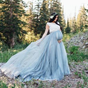 Faldas acogedoras bonitas elásticas azul polvoriento embarazadas tul largo para mujeres para disparar falda de embarazo modesta hecha a medida maternidad
