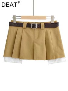 Skirts DEAT Spring Fashion Women's Low waist Belt Dress Two piece Pleated Miniskirt Women's Shorts WY57604L 230710