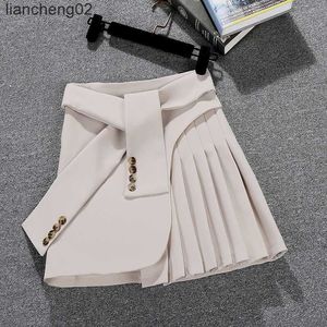 Faldas Falda asimétrica elegante para mujer, minifaldas de cintura alta para primavera y verano, Falda plisada blanca y negra de Color sólido coreano para mujer W0308