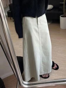 Jupes Elegant Long Denim Jirt Dames 2024 Arrivée rétro Coton Cotton White Street Labiette A-ligne