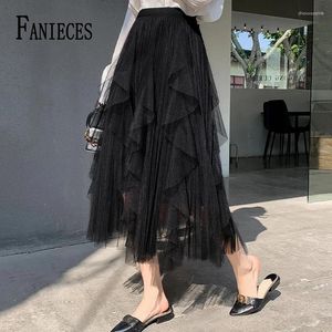 Skirts fanieces Femmes Elegant Tulle Tulle Fluffy Long Skirt Fairy A-Line-Helle-Longle tutu Cake Cascading Ruffles Party Mesh