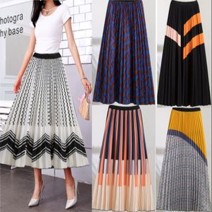 Jupes mode décontracté demi-longueur jupe grande plissée longue a-ligne motif rayé femmes ondulés graphiques créatifs