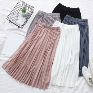 Faldas moda mujer cintura elástica alta larga elegante Falda plisada verano niñas rosa lindo escuela coreana estilo callejero Lolita