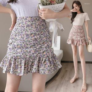 Jupes Pour Femmes Courtes Jupe Femme Wrap Vêtements Serrés Floral Violet Taille Haute Mini Offre Esthétique Style Coréen