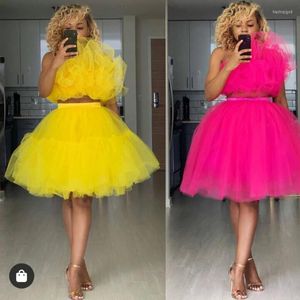 Jupes High Street Jaune Vif Femmes Tulle Multi Couche Courte Mode Adulte Jupe Taille Élastique Femme Personnalisé Saia